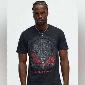 Reason Black Wolf Graphic With Rhinestones Tee